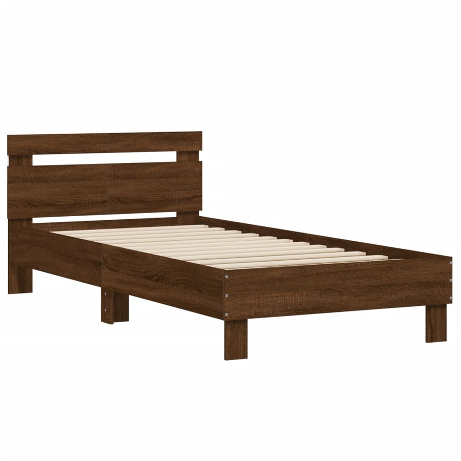 Bedframe met hoofdbord en LED bruineikenkleurig 100x200 cm 100 x 200 cm bruin eikenkleur