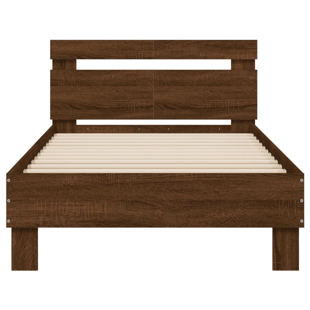 Bedframe met hoofdbord en LED bruineikenkleurig 100x200 cm 100 x 200 cm bruin eikenkleur