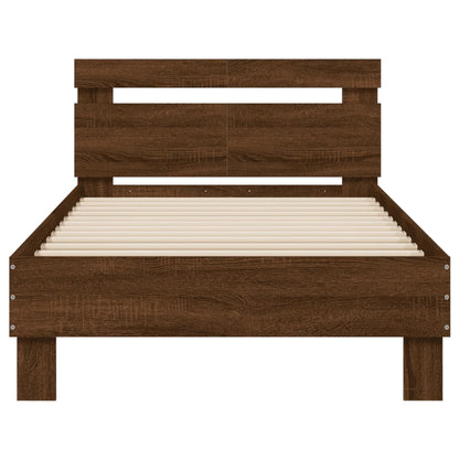 Bedframe met hoofdbord en LED bruineikenkleurig 100x200 cm 100 x 200 cm bruin eikenkleur