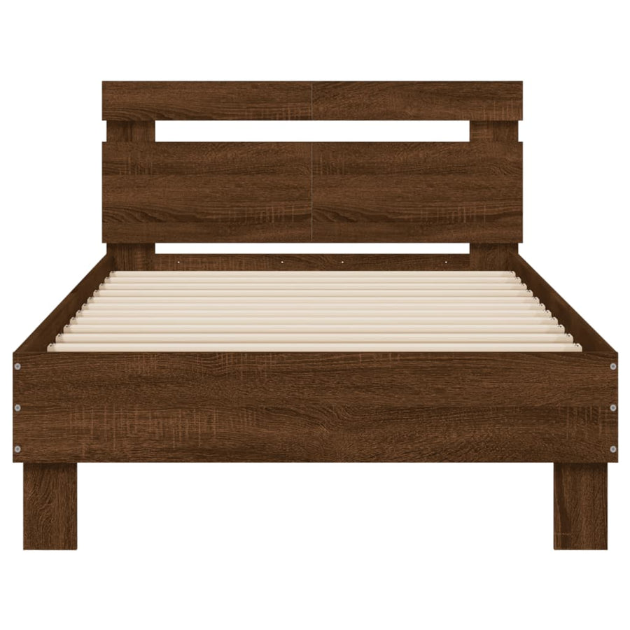 Bedframe met hoofdbord en LED bruineikenkleurig 100x200 cm 100 x 200 cm bruin eikenkleur
