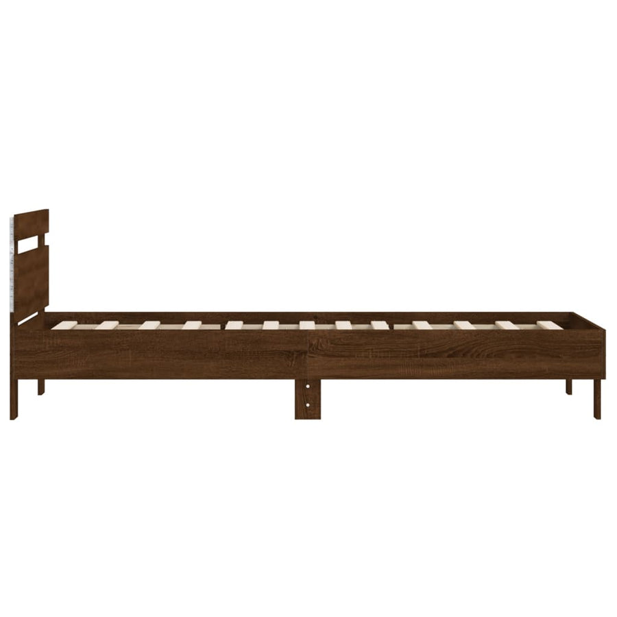 Bedframe met hoofdbord en LED bruineikenkleurig 100x200 cm 100 x 200 cm bruin eikenkleur