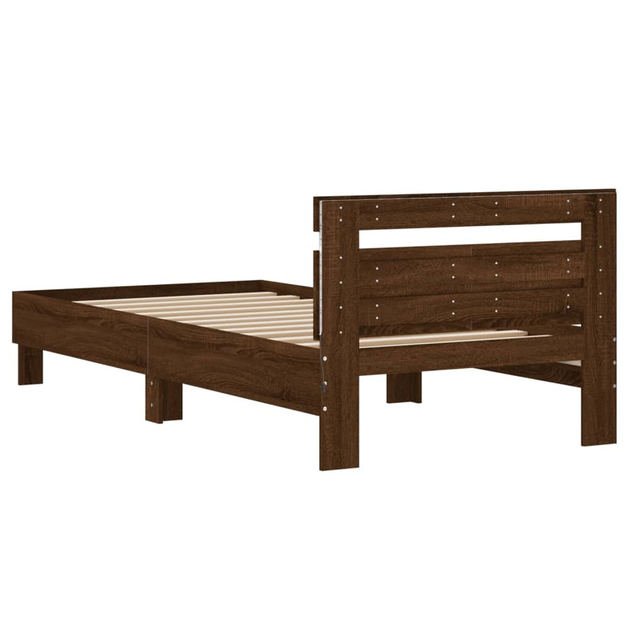 Bedframe met hoofdbord en LED bruineikenkleurig 100x200 cm 100 x 200 cm bruin eikenkleur