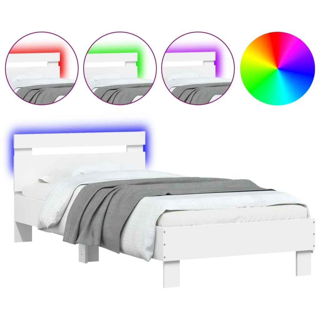 Bedframe met hoofdbord en LED-verlichting wit 90x200 cm