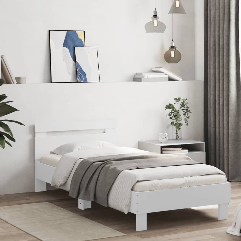 Bedframe met hoofdbord en LED-verlichting wit 90x200 cm