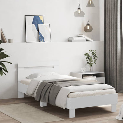 Bedframe met hoofdbord en LED-verlichting wit 90x200 cm