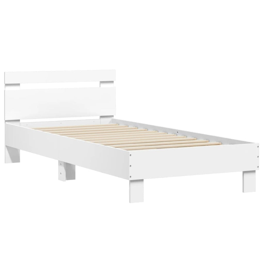Bedframe met hoofdbord en LED-verlichting wit 90x200 cm