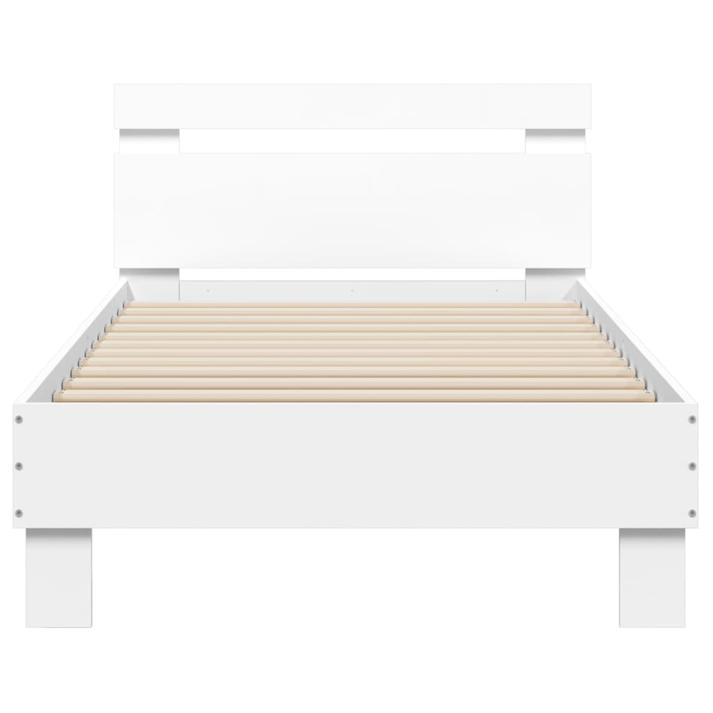 Bedframe met hoofdbord en LED-verlichting wit 90x200 cm