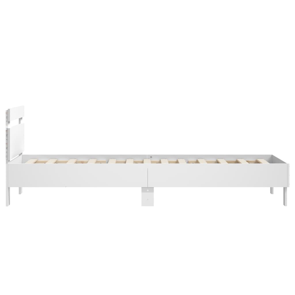 Bedframe met hoofdbord en LED-verlichting wit 90x200 cm