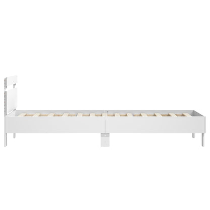 Bedframe met hoofdbord en LED-verlichting wit 90x200 cm