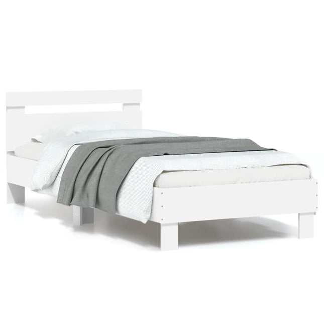 Bedframe met hoofdbord en LED-verlichting wit 90x200 cm