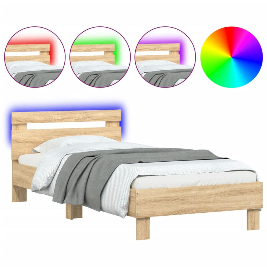 Bedframe met hoofdbord en LED sonoma eikenkleurig 90x200 cm