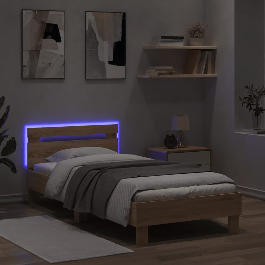 Bedframe met hoofdbord en LED sonoma eikenkleurig 90x200 cm