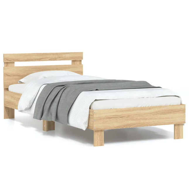 Bedframe met hoofdbord en LED sonoma eikenkleurig 90x200 cm