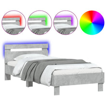 Bedframe met hoofdbord en LED-verlichting betongrijs 90x200 cm