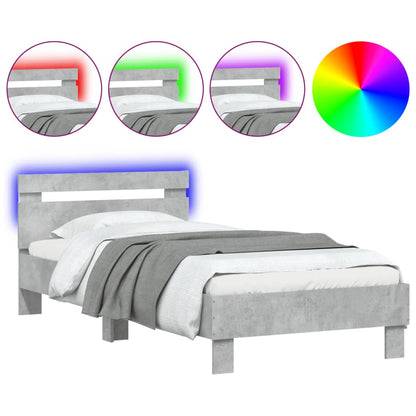 Bedframe met hoofdbord en LED-verlichting betongrijs 90x200 cm
