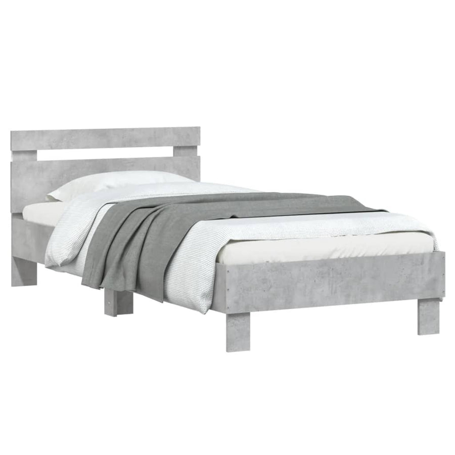 Bedframe met hoofdbord en LED-verlichting betongrijs 90x200 cm