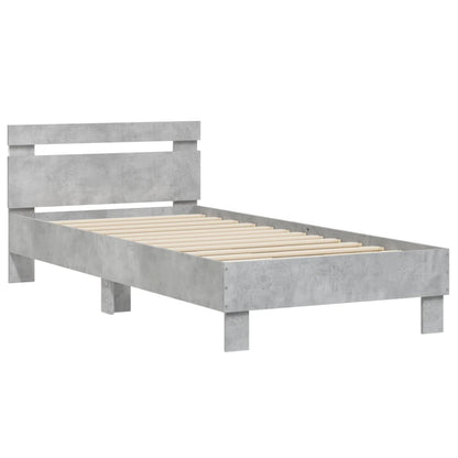 Bedframe met hoofdbord en LED-verlichting betongrijs 90x200 cm