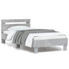 Bedframe met hoofdbord en LED-verlichting betongrijs 90x200 cm