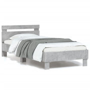 Bedframe 90x200 cm betongrijs met hoofdbord en LED