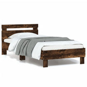 Bedframe 90x200 cm gerookt eiken met LED hoofdbord