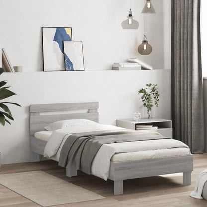 Bedframe met hoofdbord en LED grijs sonoma eikenkleur 90x200 cm