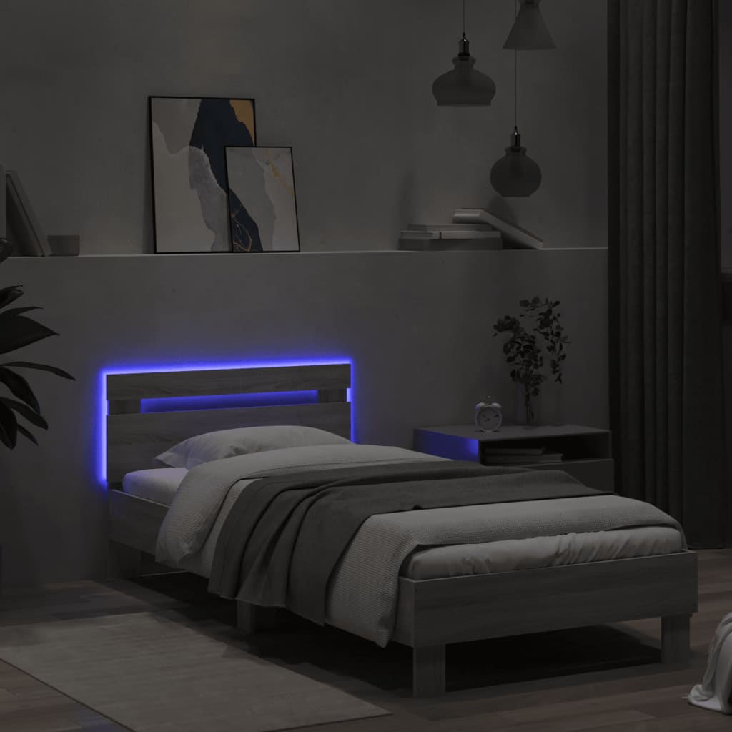 Bedframe met hoofdbord en LED grijs sonoma eikenkleur 90x200 cm