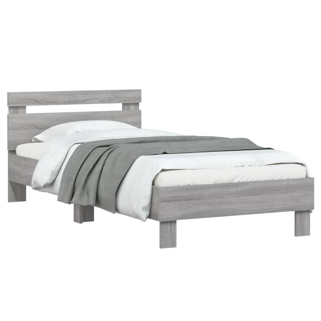 Bedframe met hoofdbord en LED grijs sonoma eikenkleur 90x200 cm