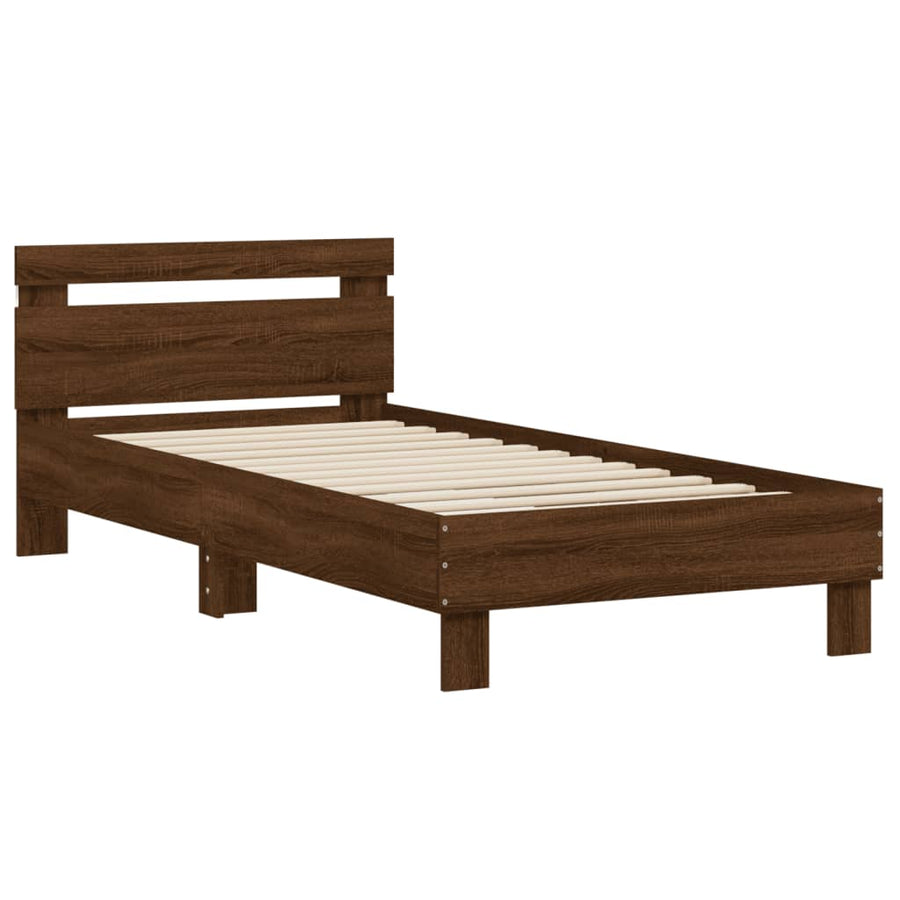 Bedframe met hoofdbord en LED bruineikenkleurig 90x200 cm