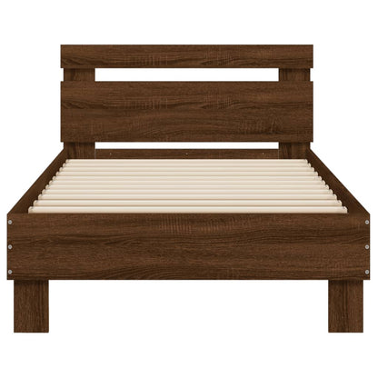 Bedframe met hoofdbord en LED bruineikenkleurig 90x200 cm