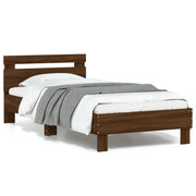 Bedframe 90x200 cm bruin eikenkleur met hoofdbord en LED