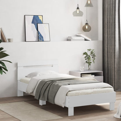 Bedframe met hoofdbord en LED-verlichting wit 90x190 cm