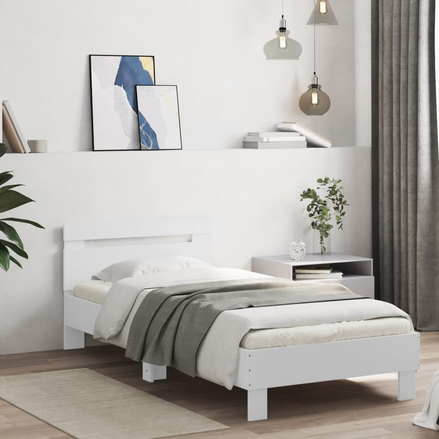 Bedframe met hoofdbord en LED-verlichting wit 90x190 cm
