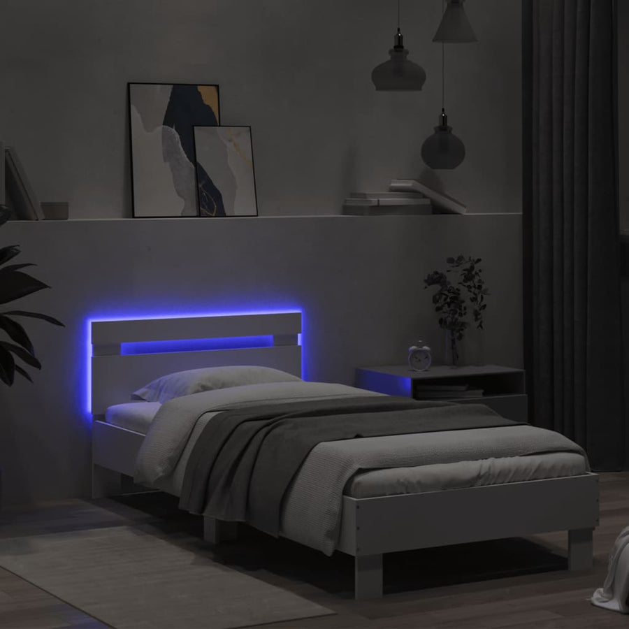 Bedframe met hoofdbord en LED-verlichting wit 90x190 cm