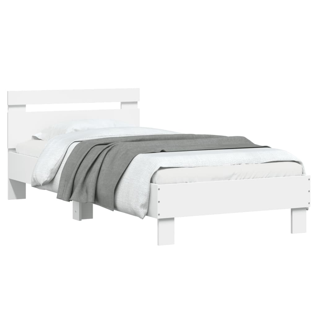 Bedframe met hoofdbord en LED-verlichting wit 90x190 cm