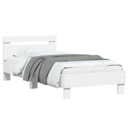 Bedframe met hoofdbord en LED-verlichting wit 90x190 cm
