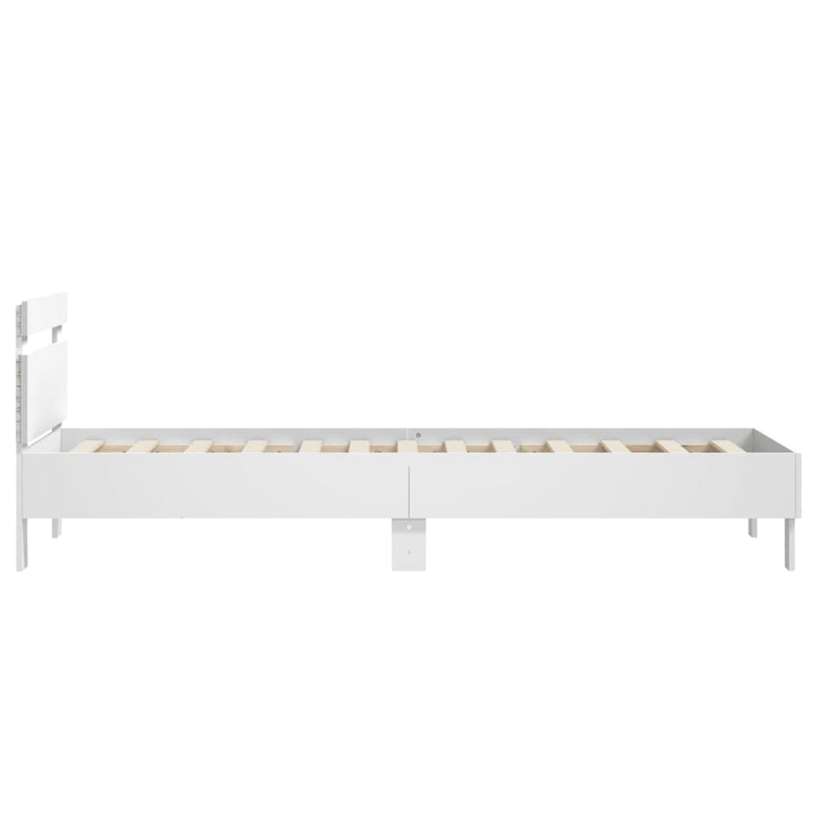 Bedframe met hoofdbord en LED-verlichting wit 90x190 cm