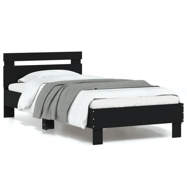 Bedframe met hoofdbord en LED-verlichting zwart 90x190 cm