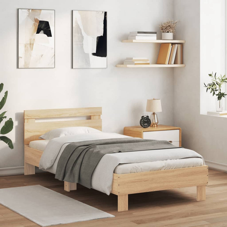 Bedframe met hoofdbord en LED sonoma eikenkleurig 90x190 cm