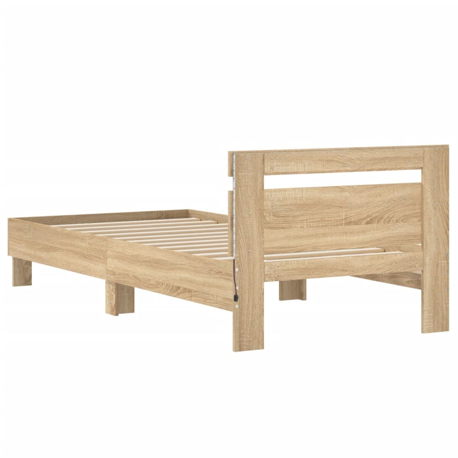 Bedframe met hoofdbord en LED sonoma eikenkleurig 90x190 cm