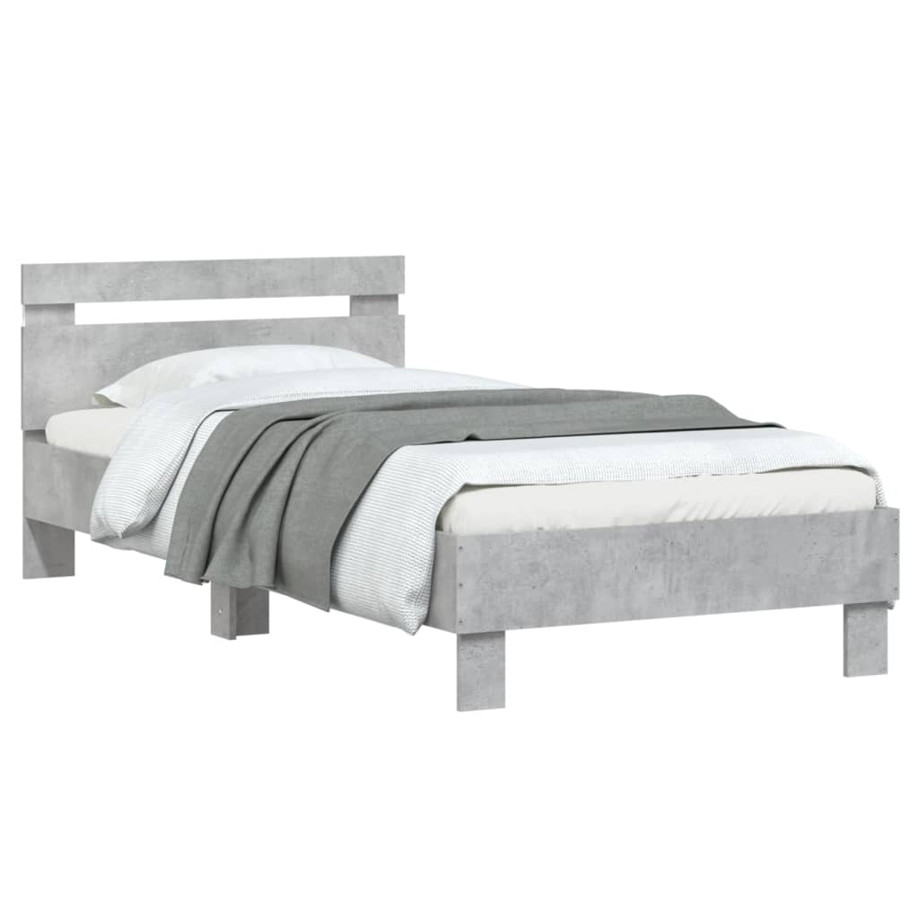 Bedframe met hoofdbord en LED-verlichting betongrijs 90x190 cm