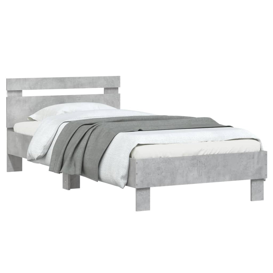 Bedframe met hoofdbord en LED-verlichting betongrijs 90x190 cm