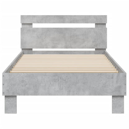 Bedframe met hoofdbord en LED-verlichting betongrijs 90x190 cm