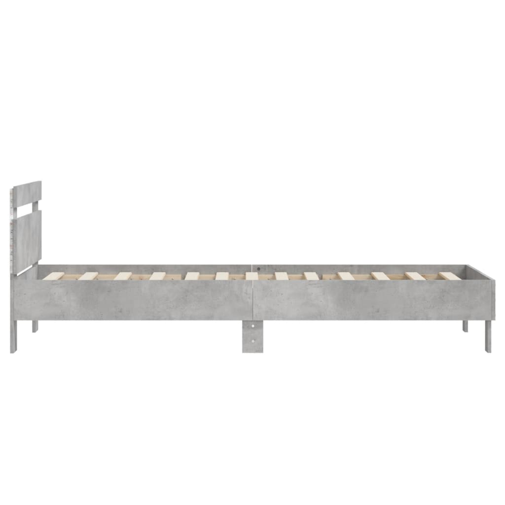 Bedframe met hoofdbord en LED-verlichting betongrijs 90x190 cm