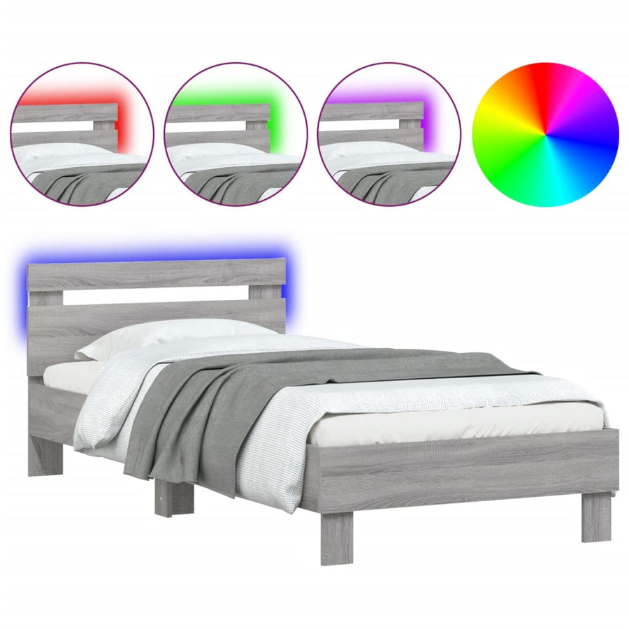 Bedframe met hoofdbord en LED grijs sonoma eikenkleur 90x190 cm