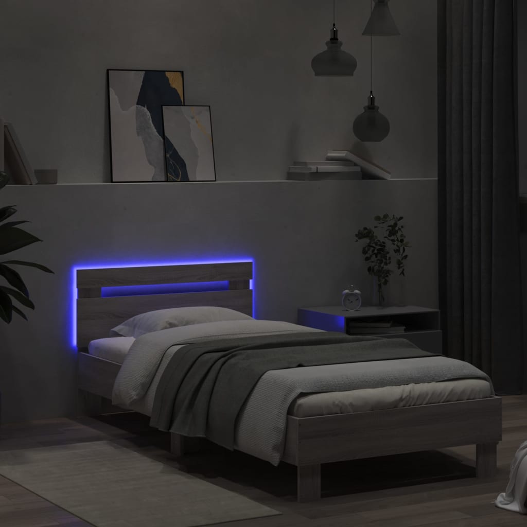 Bedframe met hoofdbord en LED grijs sonoma eikenkleur 90x190 cm
