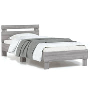 Bed frame with headboard and LED grey Sonoma oak colour 90x190 cm