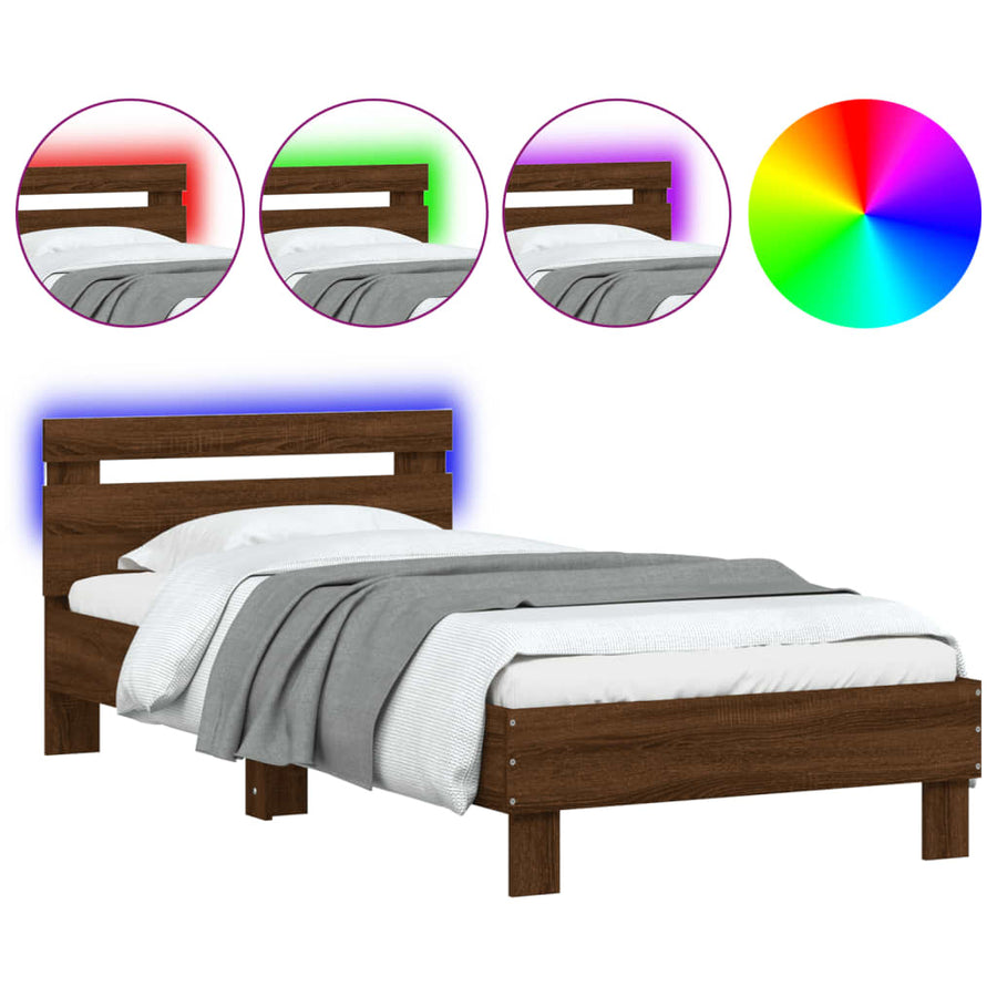 Bedframe met hoofdbord en LED bruineikenkleurig 90x190 cm