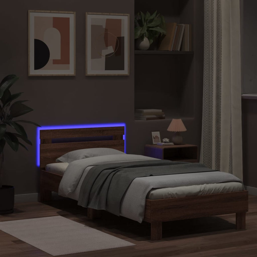 Bedframe met hoofdbord en LED bruineikenkleurig 90x190 cm
