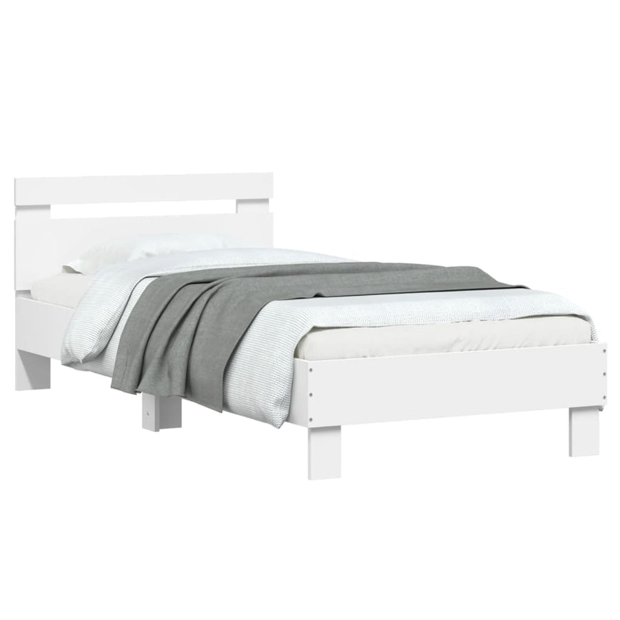 Bedframe met hoofdbord en LED-verlichting wit 75x190 cm