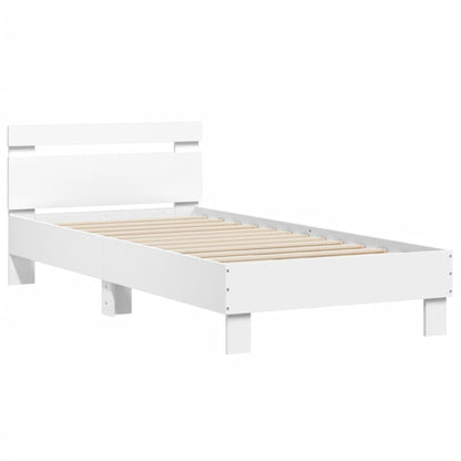 Bedframe met hoofdbord en LED-verlichting wit 75x190 cm